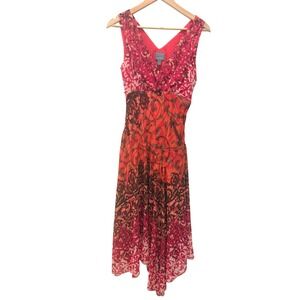Y2K Pink Coral Abstract Patchwork Floral Midi Slip‎ Dress Size 10 Fairy Feminine